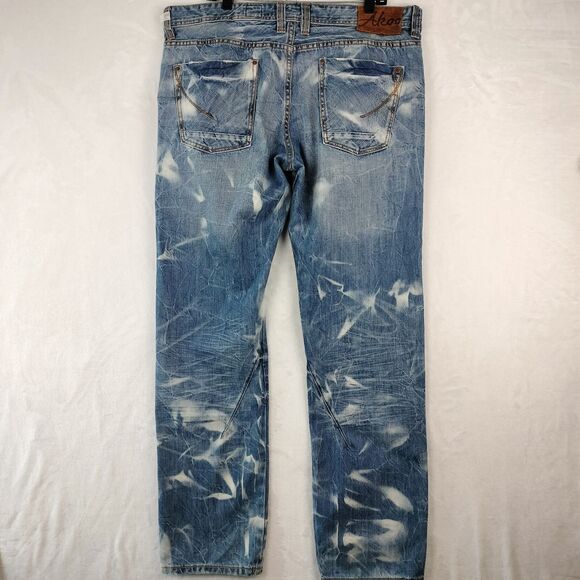 Akoo Jeans Mens Size 38x34 Blue Distressed Bleache Hip Hop Y2K Grunge Streetwear - Picture 10 of 16